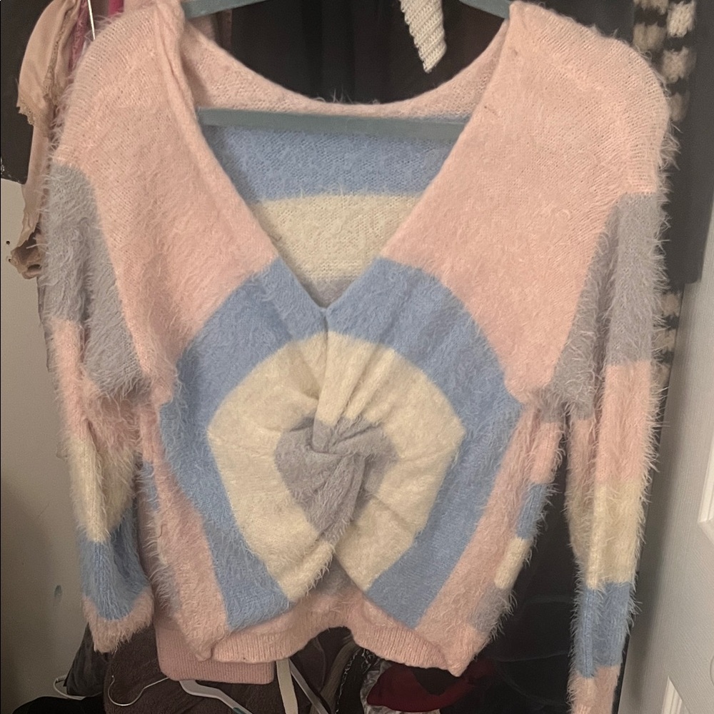 Chic V-Neck Knotted Sweater in Soft Pastels